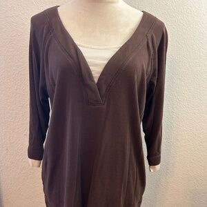 Women's Rafaella Brown Blouse w/‎ Attached White Lining | Size XL